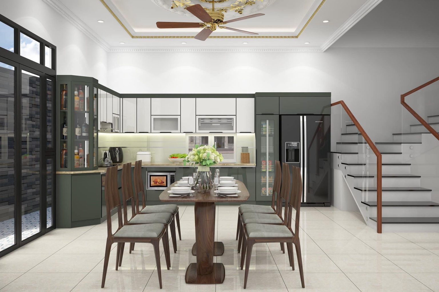 Lên bản vẽ 3D thi công tủ bếp inox